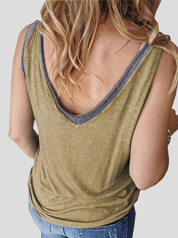 Women's Tank Tops Casual V-Neck Contrast Sleeveless Tank Top - Tank Tops - Instastyled | Online Fashion Free Shipping Clothing, Dresses, Tops, Shoes - 04/03/2022 - 20-30 - color-black