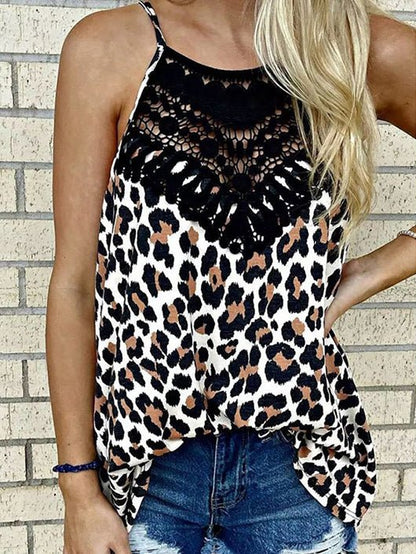 Women's Tank Tops Crew Neck Lace Leopard Tank Top - Tank Tops - Instastyled | Online Fashion Free Shipping Clothing, Dresses, Tops, Shoes - 20-30 - 26/04/2022 - color-black