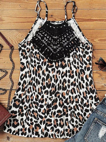 Women's Tank Tops Crew Neck Lace Leopard Tank Top - Tank Tops - Instastyled | Online Fashion Free Shipping Clothing, Dresses, Tops, Shoes - 20-30 - 26/04/2022 - color-black