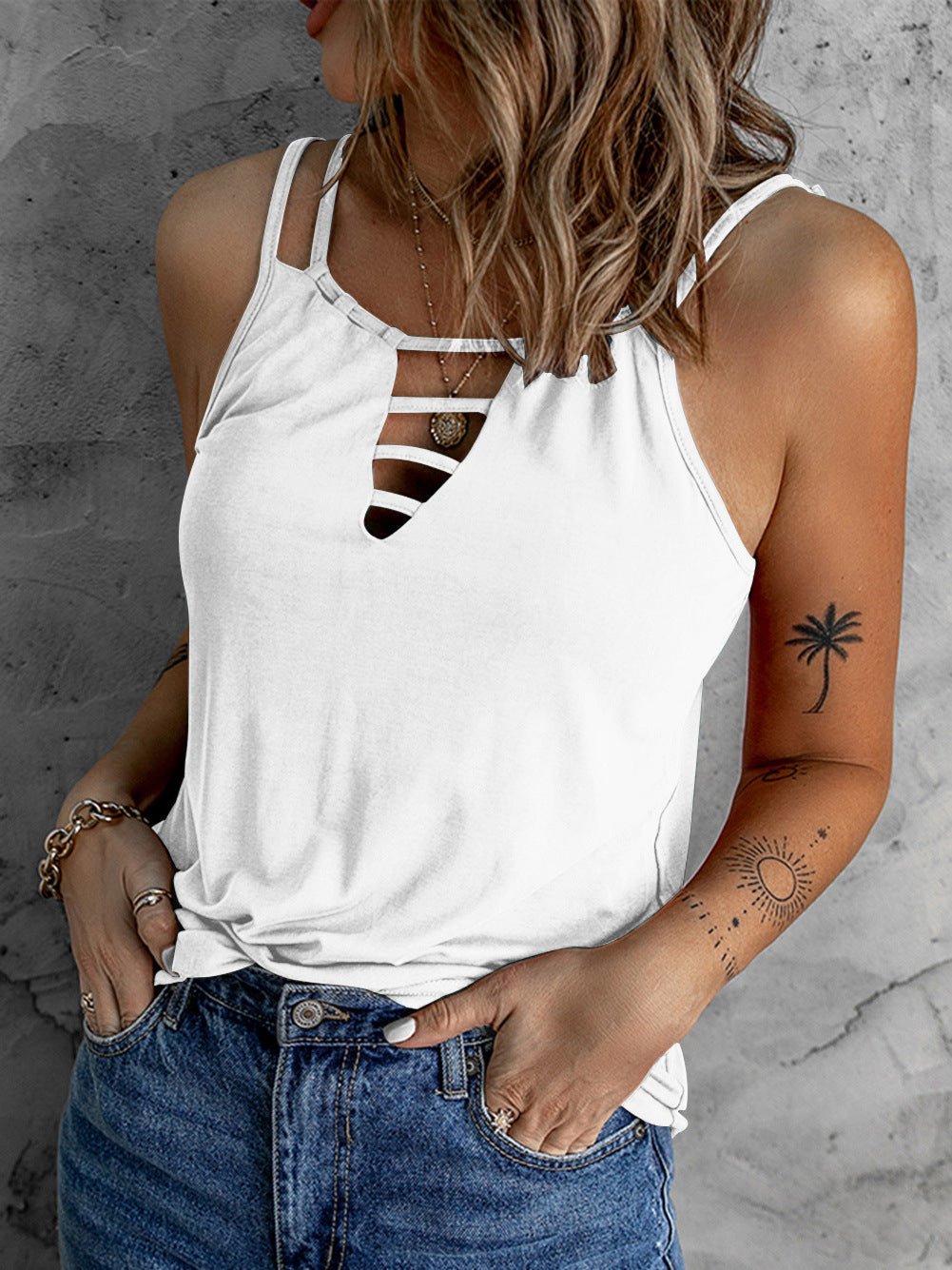 Women's Tank Tops Cutout Camisole Casual Tank Top - Tank Tops - Instastyled | Online Fashion Free Shipping Clothing, Dresses, Tops, Shoes - 09/02/2022 - 20-30 - color-black