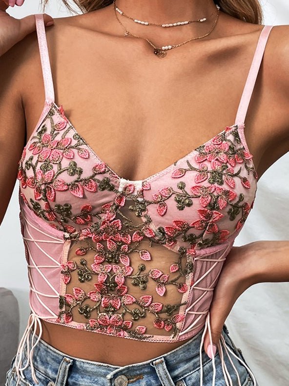 Women's Tank Tops Embroidered Flower Belted Tank Top - Tank Tops - Instastyled | Online Fashion Free Shipping Clothing, Dresses, Tops, Shoes - 09/02/2022 - 20-30 - color-pink