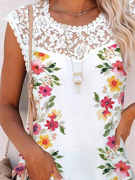 Women's Tank Tops Floral Print Crew Neck Lace Tank Top - Tank Tops - Instastyled | Online Fashion Free Shipping Clothing, Dresses, Tops, Shoes - 20-30 - 28/03/2022 - color-white