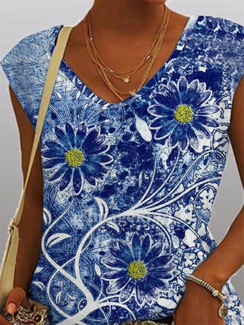 Women's Tank Tops Floral Print V-Neck Sleeveless Tank Top - Tank Tops - Instastyled | Online Fashion Free Shipping Clothing, Dresses, Tops, Shoes - 20-30 - 30/04/2022 - color-blue