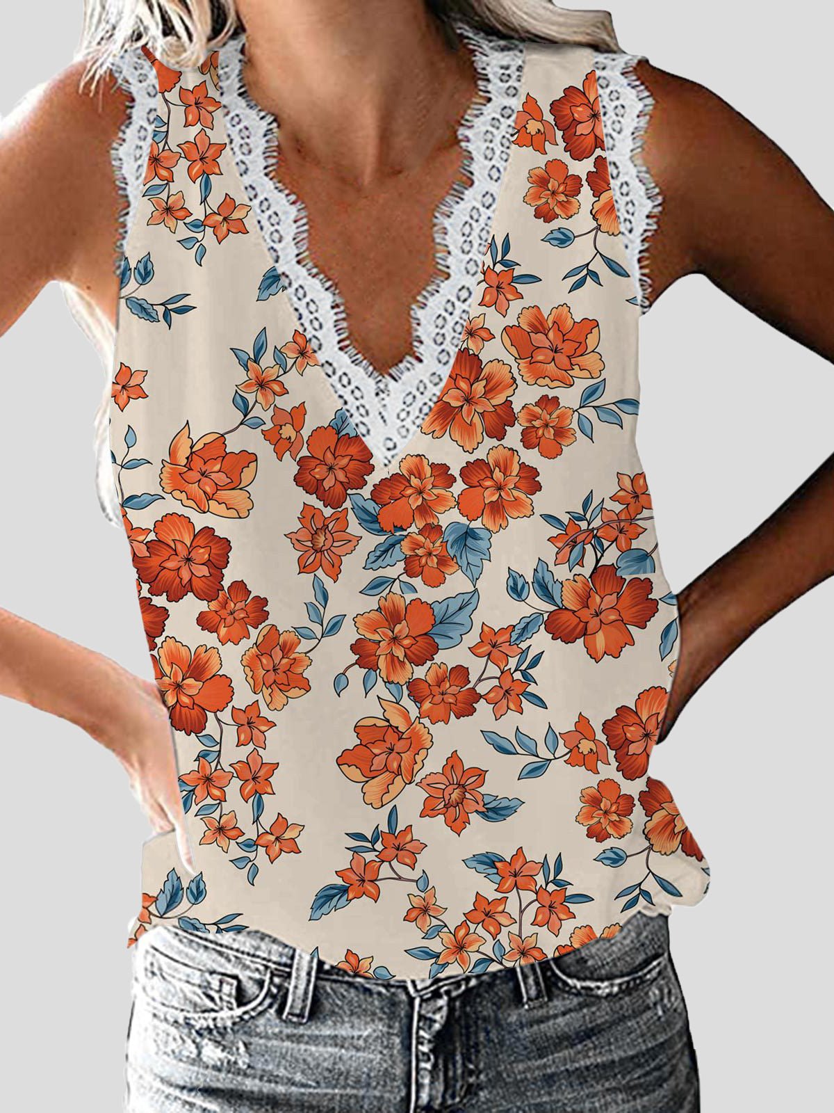 Women's Tank Tops Floral V-Neck Lace Sleeveless Tank Top - Tank Tops - Instastyled | Online Fashion Free Shipping Clothing, Dresses, Tops, Shoes - 16/05/2022 - 20-30 - color-green