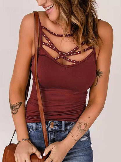 Women's Tank Tops Hot Diamond Chest Cross Sling Sleeveless Tank Top - Tank Tops - Instastyled | Online Fashion Free Shipping Clothing, Dresses, Tops, Shoes - 07/06/2022 - Color_Black - Color_Blue