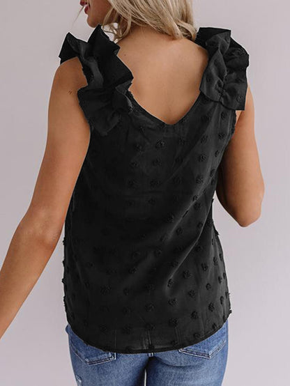 Women's Tank Tops Jacquard Polka Dot Pleated Strap Tank Top - Tank Tops - Instastyled | Online Fashion Free Shipping Clothing, Dresses, Tops, Shoes - 20-30 - 20/05/2022 - color-black