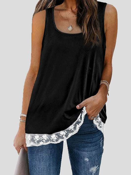 Women's Tank Tops Lace Panel Square Neck Sleeveless Tank Top - Tank Tops - Instastyled | Online Fashion Free Shipping Clothing, Dresses, Tops, Shoes - 03/03/2022 - 20-30 - color-black