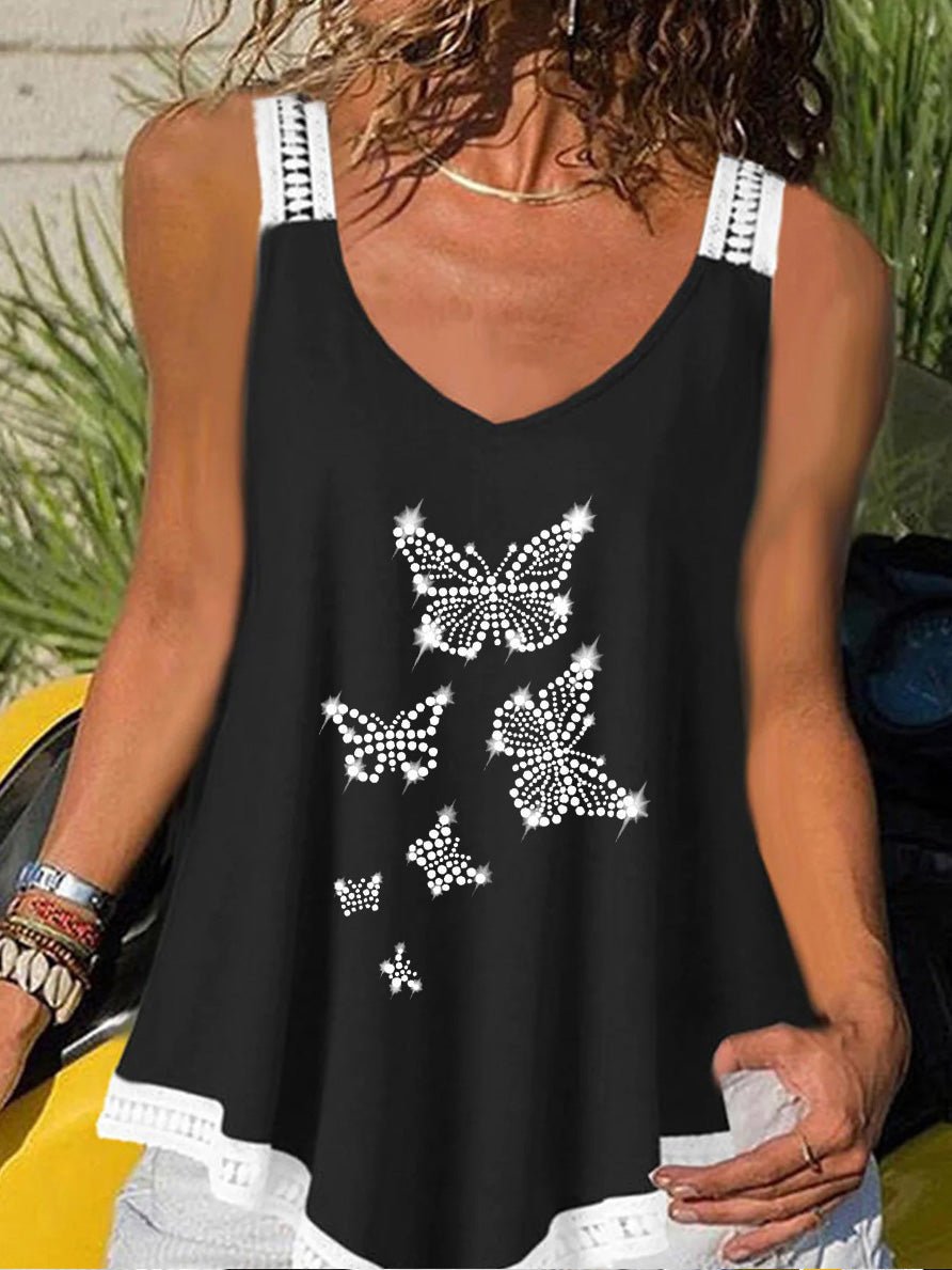 Women's Tank Tops Lace Sling Butterfly Hot Drill Tank Top - Tank Tops - Instastyled | Online Fashion Free Shipping Clothing, Dresses, Tops, Shoes - 10/06/2022 - Color_Black - Color_Blue