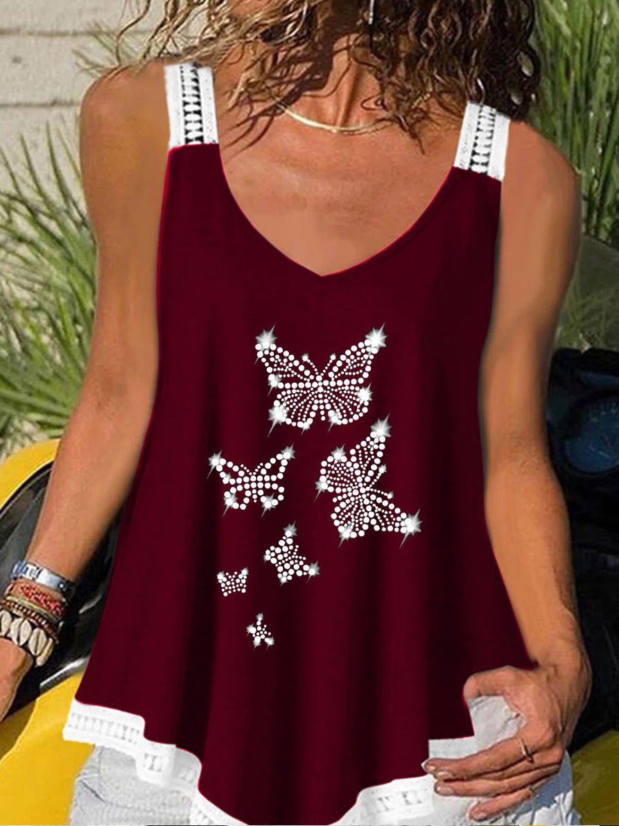 Women's Tank Tops Lace Sling Butterfly Hot Drill Tank Top - Tank Tops - Instastyled | Online Fashion Free Shipping Clothing, Dresses, Tops, Shoes - 10/06/2022 - Color_Black - Color_Blue