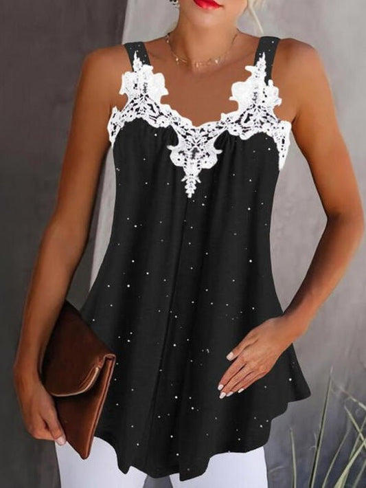 Women's Tank Tops Lace V-Neck Print Sling Sleeveless Tank Top - Tank Tops - Instastyled | Online Fashion Free Shipping Clothing, Dresses, Tops, Shoes - 12/04/2022 - 20-30 - color-black