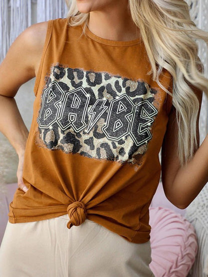 Women's Tank Tops Leopard Print Crew Neck Sleeveless Tank Top - Tank Tops - Instastyled | Online Fashion Free Shipping Clothing, Dresses, Tops, Shoes - 07/04/2022 - 20-30 - color-brown