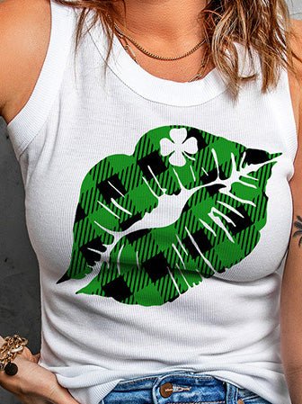 Women's Tank Tops Lip Print Crew Neck Sleeveless Tank Top - Tank Tops - Instastyled | Online Fashion Free Shipping Clothing, Dresses, Tops, Shoes - 20-30 - 28/02/2022 - color-white