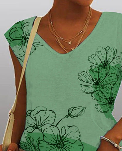 Women's Tank Tops Loose Gradient Flower Print V-Neck Tank Top - Tank Tops - Instastyled | Online Fashion Free Shipping Clothing, Dresses, Tops, Shoes - 15/04/2022 - 20-30 - color-green