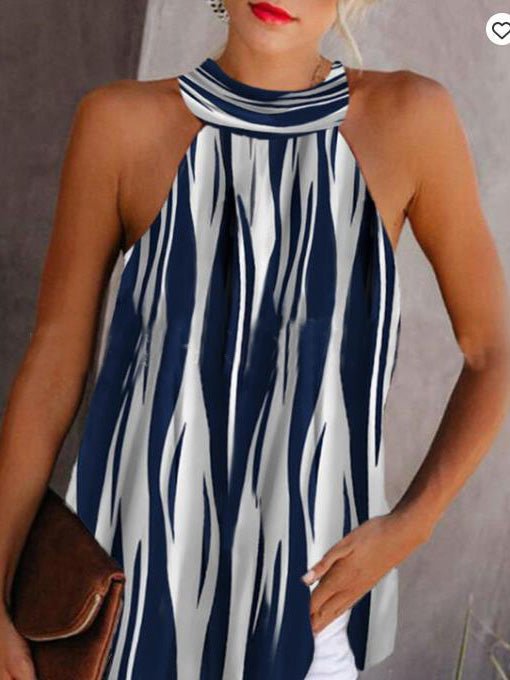 Women's Tank Tops Loose Halterneck Striped Sleeveless Tank Tops - Tank Tops - Instastyled | Online Fashion Free Shipping Clothing, Dresses, Tops, Shoes - 20-30 - 24/05/2022 - color-blue