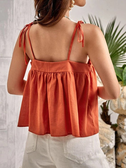 Women's Tank Tops Loose Line Neck Strap Tie Tank Tops - Tank Tops - Instastyled | Online Fashion Free Shipping Clothing, Dresses, Tops, Shoes - 20-30 - 26/04/2022 - color-orange