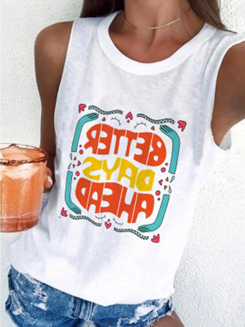 Women's Tank Tops Loose Printed Round Neck Sleeveless Tank Tops - Tank Tops - Instastyled | Online Fashion Free Shipping Clothing, Dresses, Tops, Shoes - 04/01/2022 - 20-30 - color-white