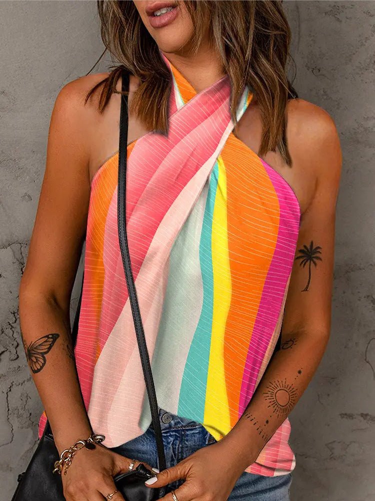 Women's Tank Tops Printed Cross Halter Off Shoulder Tank Top - Tank Tops - Instastyled | Online Fashion Free Shipping Clothing, Dresses, Tops, Shoes - 01/07/2022 - 20-30 - color-multi