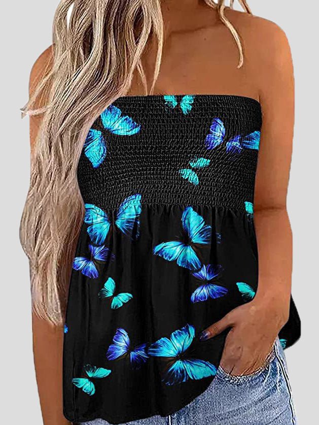 Women's Tank Tops Printed Stretch Crinkled Sleeveless Tank Top - Tank Tops - Instastyled | Online Fashion Free Shipping Clothing, Dresses, Tops, Shoes - 09/06/2022 - Color_Black - Color_Blue