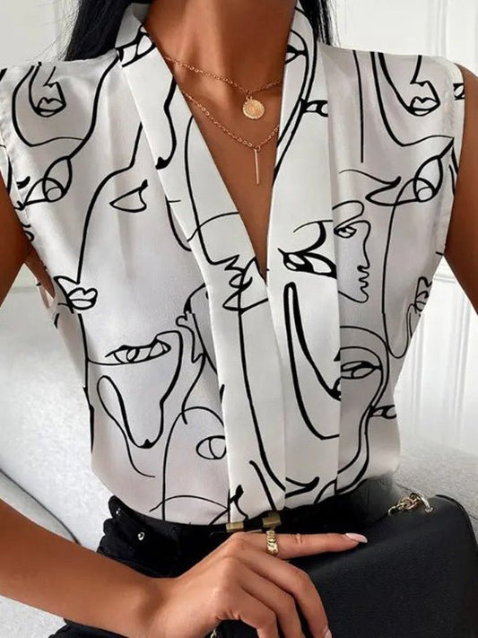 Women's Tank Tops Printed V-Neck Sleeveless Casual Tank Top - Tank Tops - Instastyled | Online Fashion Free Shipping Clothing, Dresses, Tops, Shoes - 12/05/2022 - Color_Blue - Color_Coffee