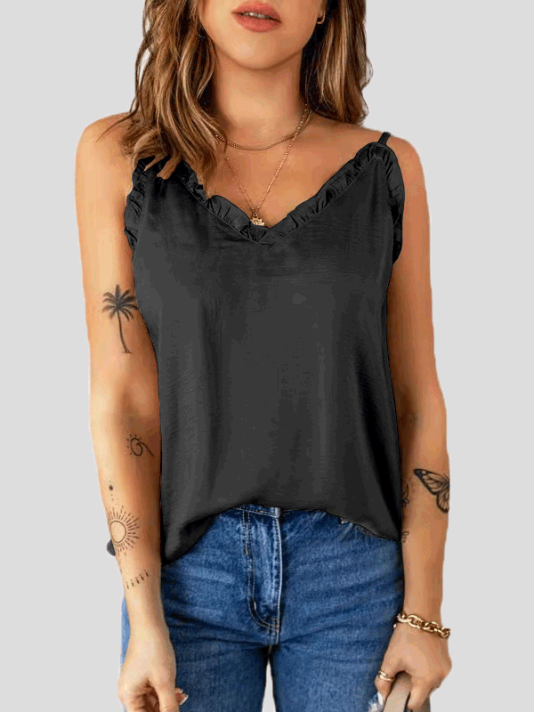 Women's Tank Tops Ruffled V-Neck Suspender Tank Top - Tank Tops - Instastyled | Online Fashion Free Shipping Clothing, Dresses, Tops, Shoes - 11/04/2022 - 20-30 - color-black