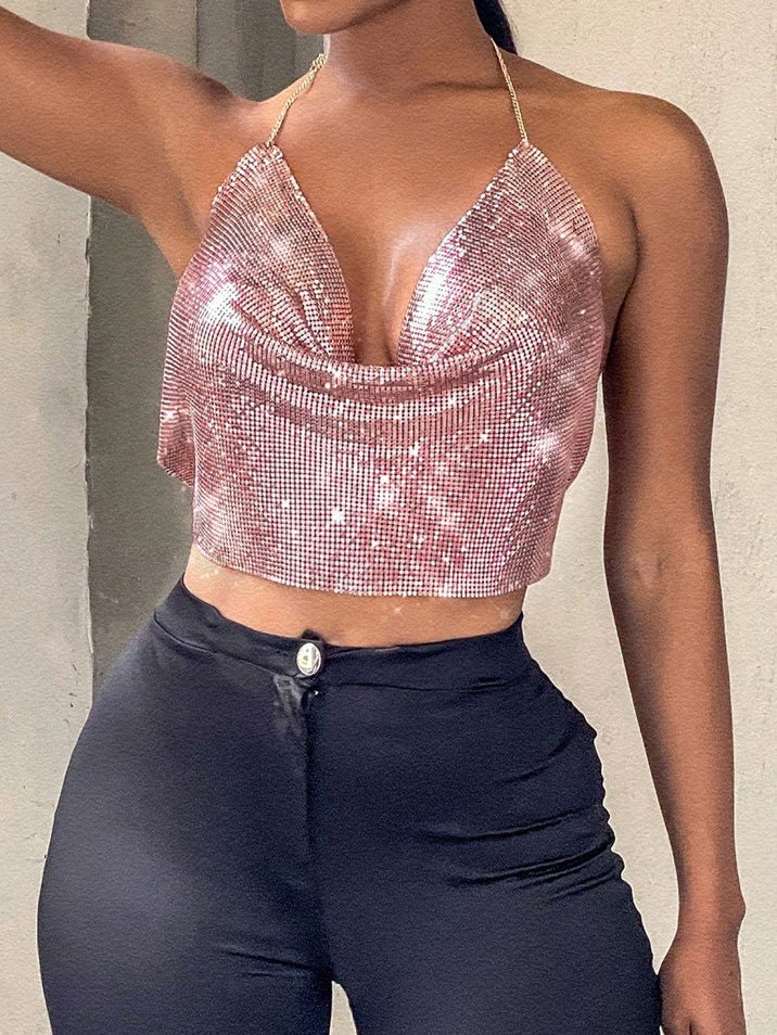 Women's Tank Tops Sequin Deep V Neck Bare Back Chain Hanging Neck Tank Top - Tank Tops - Instastyled | Online Fashion Free Shipping Clothing, Dresses, Tops, Shoes - 20-30 - 25/03/2022 - color-black