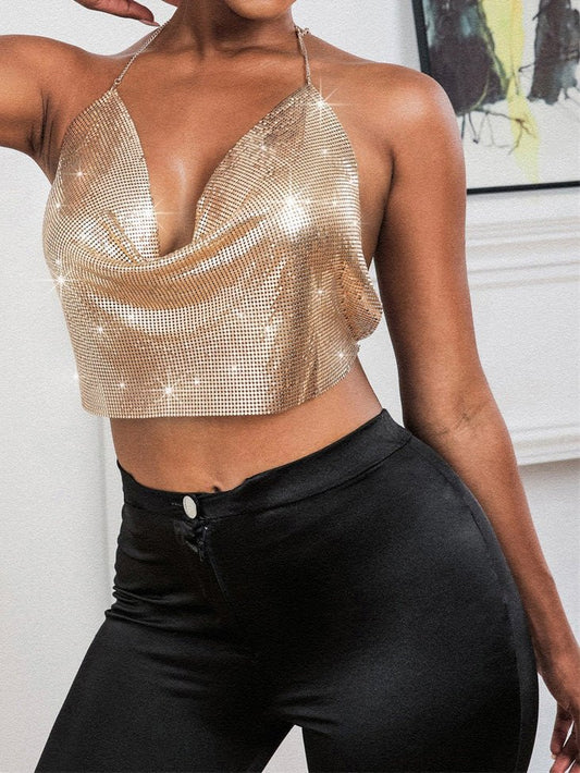 Women's Tank Tops Sequin Deep V Neck Bare Back Chain Hanging Neck Tank Top - Tank Tops - Instastyled | Online Fashion Free Shipping Clothing, Dresses, Tops, Shoes - 20-30 - 25/03/2022 - color-black