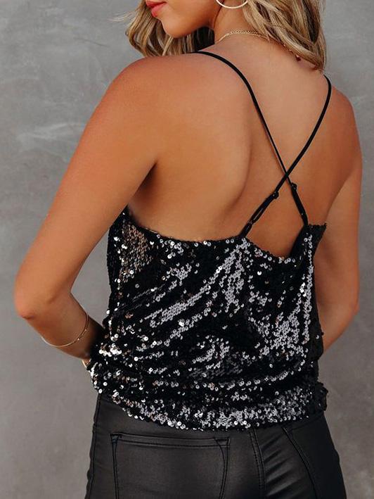 Women's Tank Tops Sleeveless Sequined Sling Tank Tops - Tank Tops - Instastyled | Online Fashion Free Shipping Clothing, Dresses, Tops, Shoes - 02/12/2021 - 20-30 - color-black