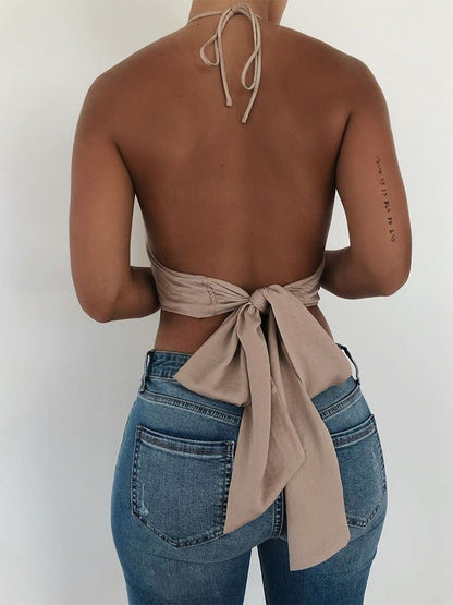 Women's Tank Tops Solid Bare Back Belted Tank Top - Tank Tops - Instastyled | Online Fashion Free Shipping Clothing, Dresses, Tops, Shoes - 20-30 - 29/03/2022 - color-coffee