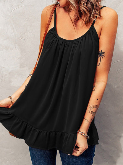 Women's Tank Tops Solid Camisole Sleeveless Ruffle Tank Top - Tank Tops - Instastyled | Online Fashion Free Shipping Clothing, Dresses, Tops, Shoes - 20-30 - 28/03/2022 - color-black