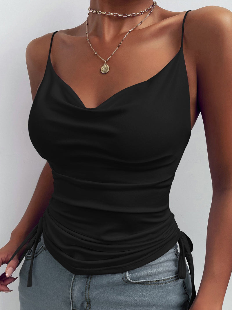 Women's Tank Tops Solid Deep V Neck Sling Drawstring Tank Tops - Tank Tops - Instastyled | Online Fashion Free Shipping Clothing, Dresses, Tops, Shoes - 10-20 - 25/12/2021 - color-black