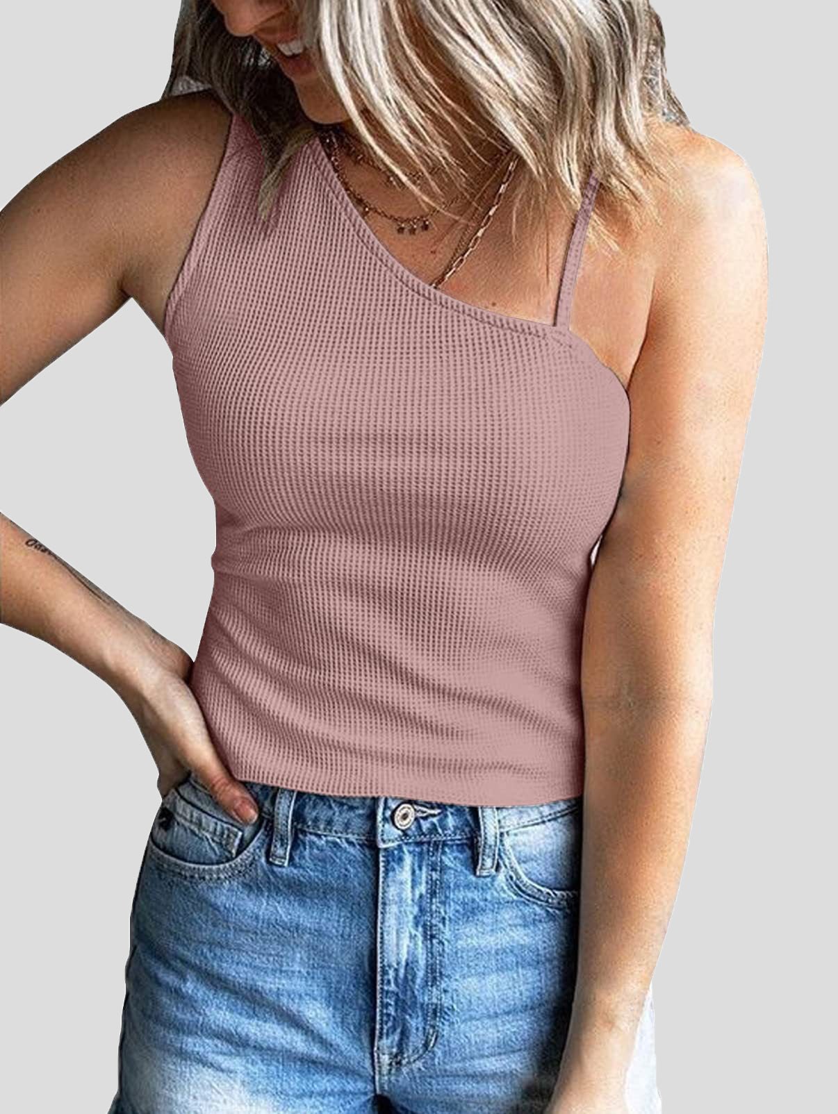 Women's Tank Tops Solid One-Shoulder Sleeveless Tank Top - Tank Tops - Instastyled | Online Fashion Free Shipping Clothing, Dresses, Tops, Shoes - 14/07/2022 - 20-30 - color-apricot