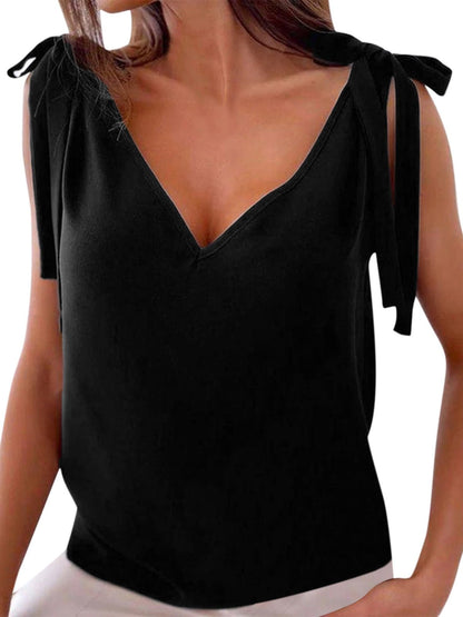 Women's Tank Tops Solid V-Neck Sleeveless Straps Tank Top - Tank Tops - Instastyled | Online Fashion Free Shipping Clothing, Dresses, Tops, Shoes - 20-30 - 30/05/2022 - color-black