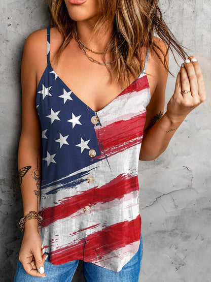 Women's Tank Tops Star Stripe Print Sling V-Neck Button Tank Top - Tank Tops - Instastyled | Online Fashion Free Shipping Clothing, Dresses, Tops, Shoes - 20-30 - 23/06/2022 - color-blue