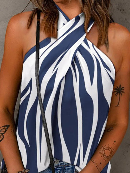 Women's Tank Tops Striped Print Cross Halter Sleeveless Tank Top - Tank Tops - Instastyled | Online Fashion Free Shipping Clothing, Dresses, Tops, Shoes - 20-30 - 31/05/2022 - color-blue