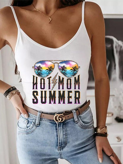 Women's Tank Tops Summer Glasses Print Sling Casual Tank Top - Tank Tops - Instastyled | Online Fashion Free Shipping Clothing, Dresses, Tops, Shoes - 07/06/2022 - Color_Black - Color_White