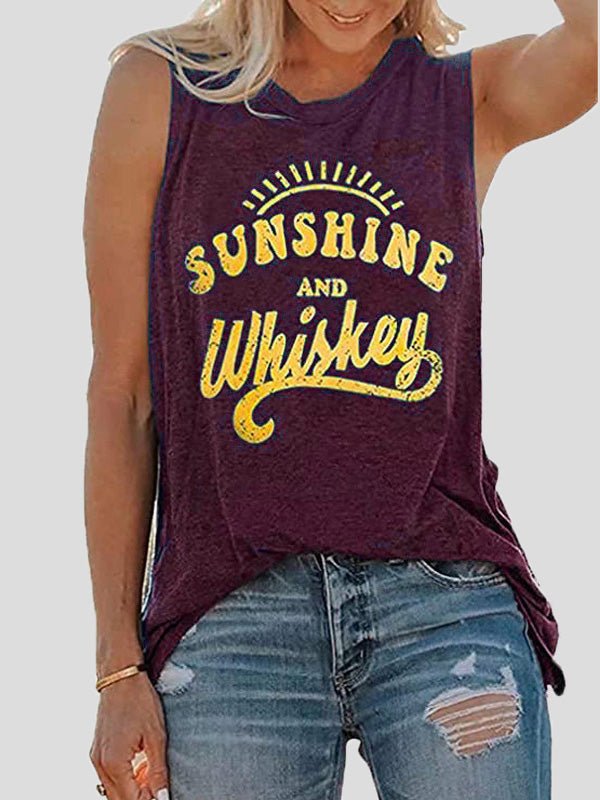 Women's Tank Tops Sunshine and Whiske Print Crew Neck Sleeveless Tank Top - Tank Tops - Instastyled | Online Fashion Free Shipping Clothing, Dresses, Tops, Shoes - 18/02/2022 - 20-30 - color-dark-grey