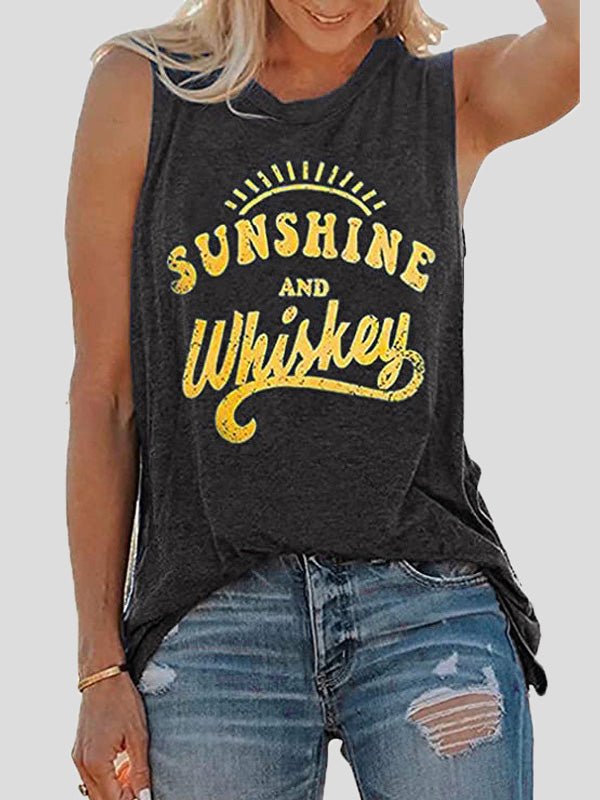 Women's Tank Tops Sunshine and Whiske Print Crew Neck Sleeveless Tank Top - Tank Tops - Instastyled | Online Fashion Free Shipping Clothing, Dresses, Tops, Shoes - 18/02/2022 - 20-30 - color-dark-grey