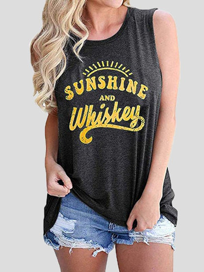 Women's Tank Tops Sunshine and Whiske Print Crew Neck Sleeveless Tank Top - Tank Tops - Instastyled | Online Fashion Free Shipping Clothing, Dresses, Tops, Shoes - 18/02/2022 - 20-30 - color-dark-grey