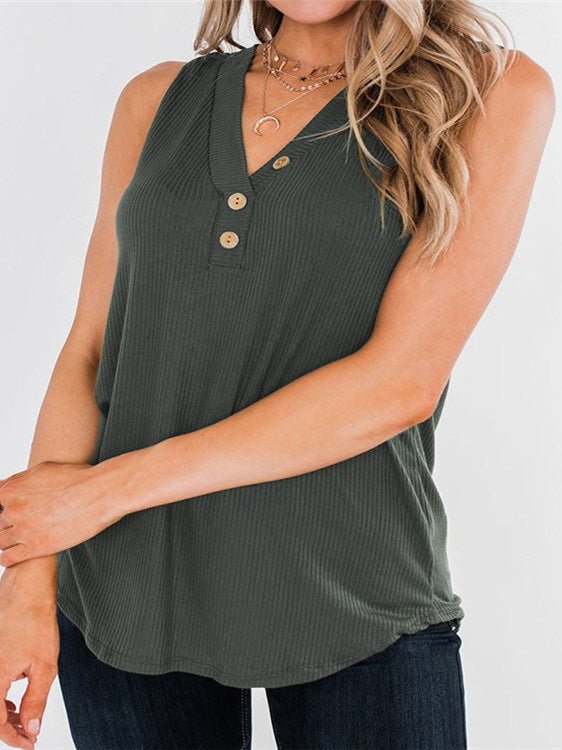 Women's Tank Tops V-Neck Button Casual Tank Top - Tank Tops - Instastyled | Online Fashion Free Shipping Clothing, Dresses, Tops, Shoes - 13/07/2022 - 20-30 - color-black