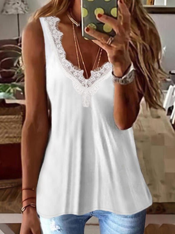 Women's Tank Tops V-Neck Lace Sleeveless Tank Top - Tank Tops - Instastyled | Online Fashion Free Shipping Clothing, Dresses, Tops, Shoes - 02/03/2022 - 20-30 - color-white