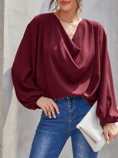 Women's V-neck Long-sleeved Loose Fitting Shirt - Tops - INS | Online Fashion Free Shipping Clothing, Dresses, Tops, Shoes - Best Seller - Blouse - Blue