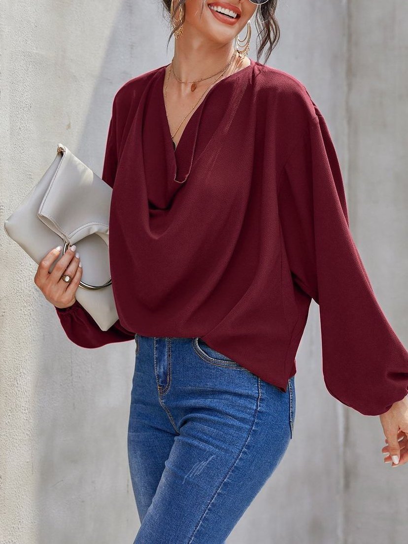 Women's V-neck Long-sleeved Loose Fitting Shirt - Tops - INS | Online Fashion Free Shipping Clothing, Dresses, Tops, Shoes - Best Seller - Blouse - Blue