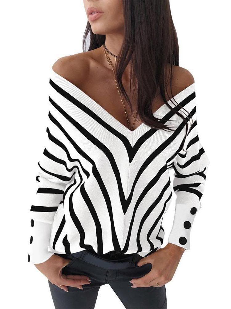 Women's V-neck Off-Shoulder Knit Sweater - INS | Online Fashion Free Shipping Clothing, Dresses, Tops, Shoes