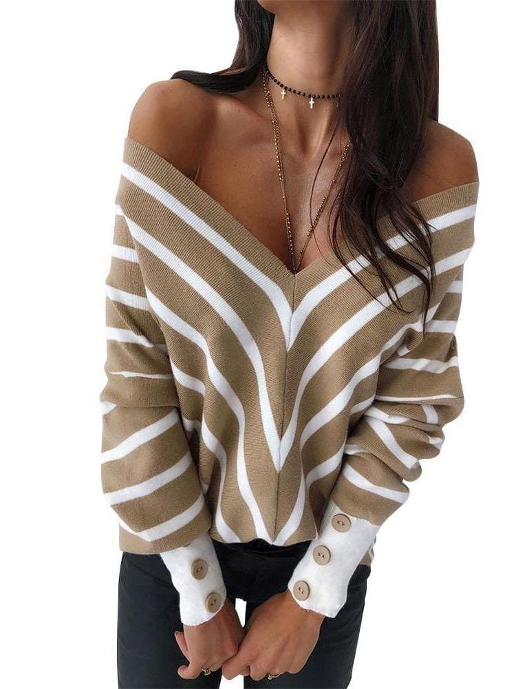 Women's V-neck Off-Shoulder Knit Sweater - INS | Online Fashion Free Shipping Clothing, Dresses, Tops, Shoes