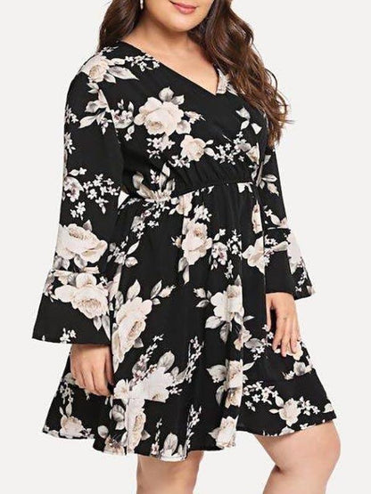 Women's V Neck Plus Size Dress - CURVE+PLUS - INS | Online Fashion Free Shipping Clothing, Dresses, Tops, Shoes - Curve + Plus - Mx Curve+Plus -