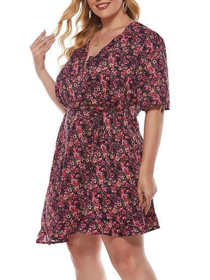 Women's V Neck Short Sleeve Dress - CURVE+PLUS - INS | Online Fashion Free Shipping Clothing, Dresses, Tops, Shoes - Curve + Plus - Mx Curve+Plus -