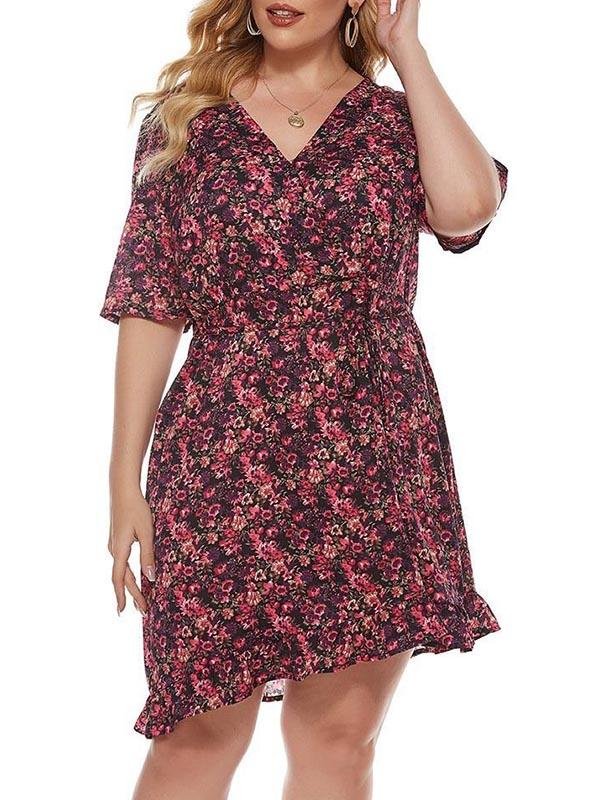 Women's V Neck Short Sleeve Dress - CURVE+PLUS - INS | Online Fashion Free Shipping Clothing, Dresses, Tops, Shoes - Curve + Plus - Mx Curve+Plus -