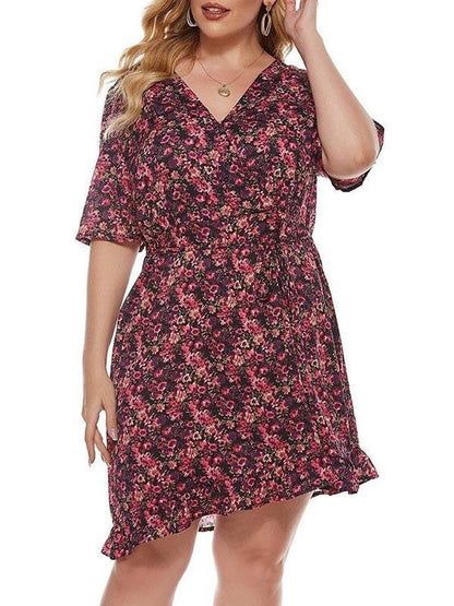 Women's V Neck Short Sleeve Dress - CURVE+PLUS - INS | Online Fashion Free Shipping Clothing, Dresses, Tops, Shoes - Curve + Plus - Mx Curve+Plus -