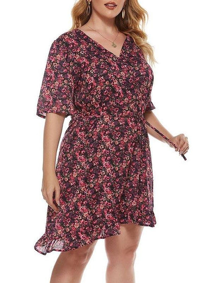 Women's V Neck Short Sleeve Dress - CURVE+PLUS - INS | Online Fashion Free Shipping Clothing, Dresses, Tops, Shoes - Curve + Plus - Mx Curve+Plus -