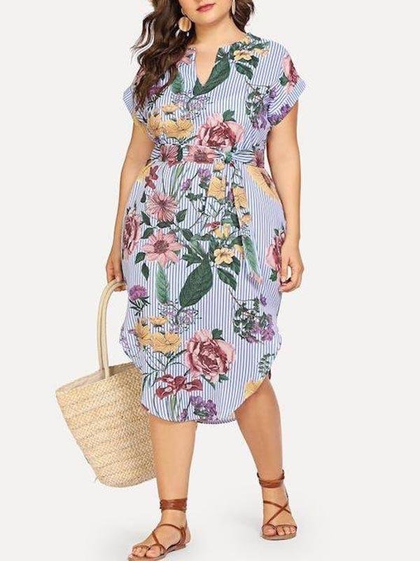 Women's V Neck Short Sleeve Dress - CURVE+PLUS - INS | Online Fashion Free Shipping Clothing, Dresses, Tops, Shoes - CURVE+PLUS - Mx Curve+Plus -